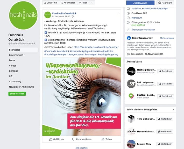 Social Media Marketing Facebook Freshnails Osnabrück
